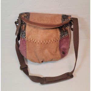 The Sak Deena Brown Leather Boho Patchwork Crossbody Flap Handbag Purse